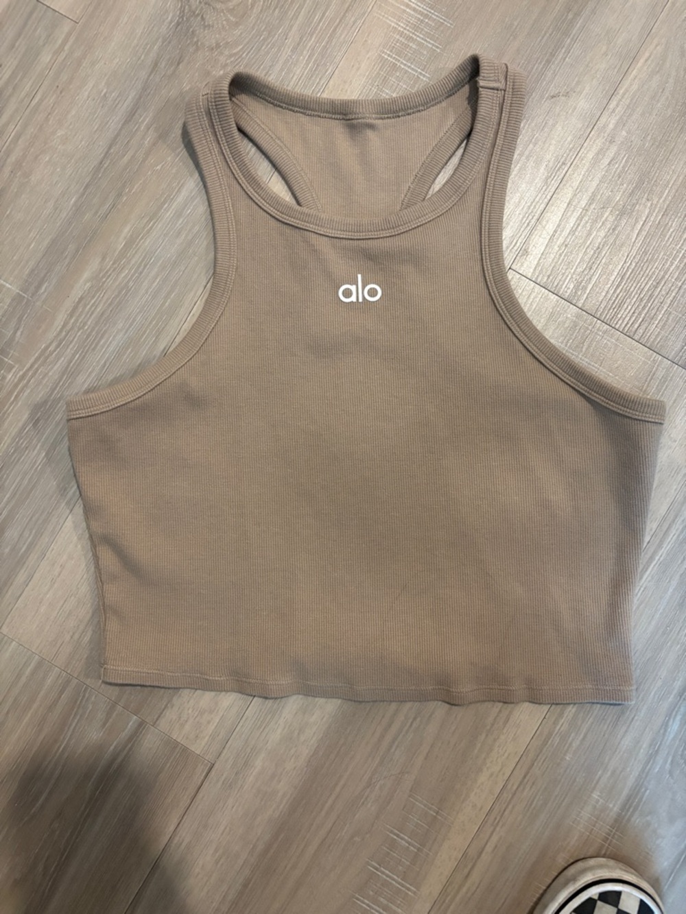 ALO Yoga Ribbed Racerback Crop Tank in Taupe Brown